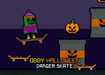 Obby Halloween Perigo Skate captura de tela do jogo